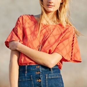 Madewell Coral Lattice Eyelet Swing Top XS